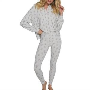 NEW SISTER BLOOM rib knit henley & long john pajama set in oatmeal heather